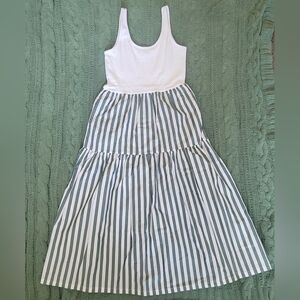 J. Crew Midi Dress in White and Green Stripes